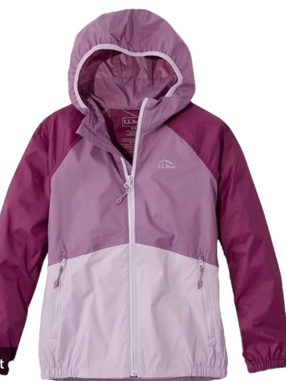 L.L.Bean Girls Hooded Windbreaker Rain Jacket Purple Colorblock Size 8 S Zip